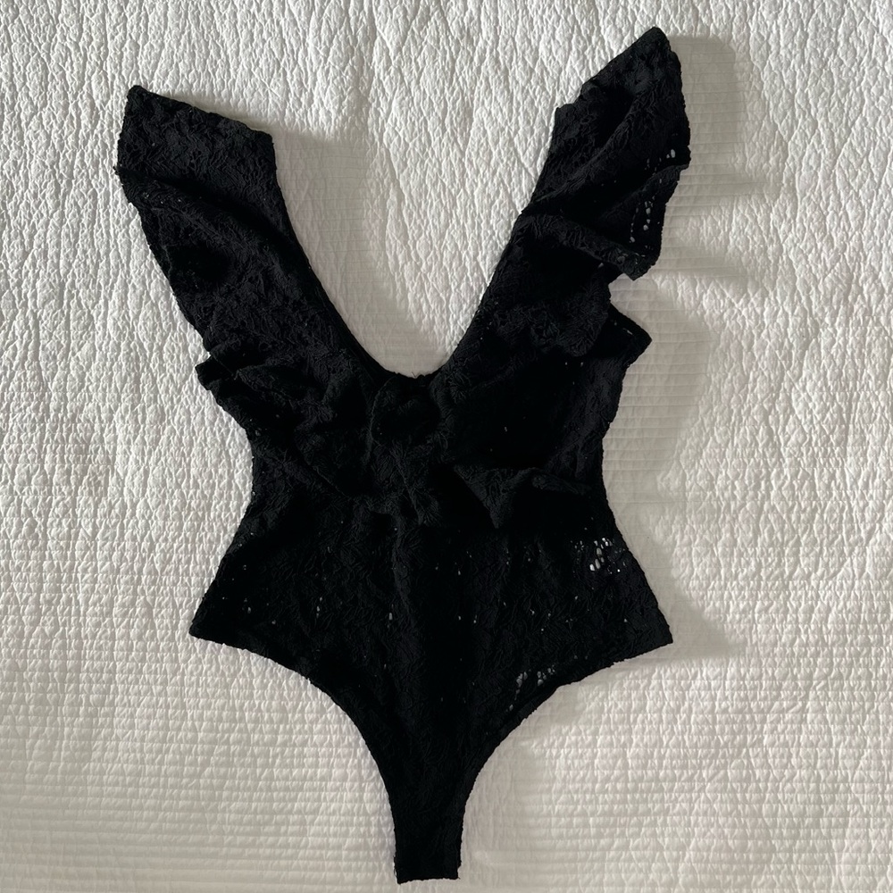 Vera & Lucy V-neck Black Lace bodysuit